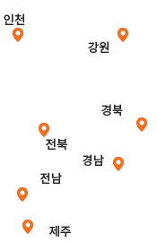 경기, 강원, 충남, 전북, 전남, 경북, 경남, 제주, 인천